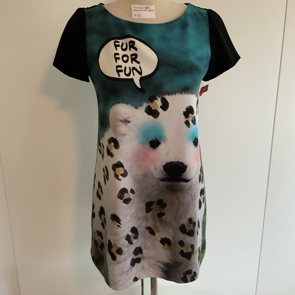 Moschino Animal Print “Fur for Fun” mini dress.  Size 6.